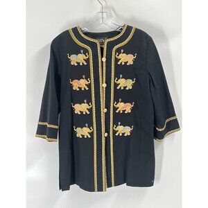 Vtg Bob Mackie Art to Wear Tunic Jacket Embroidered Elephants Sz Small